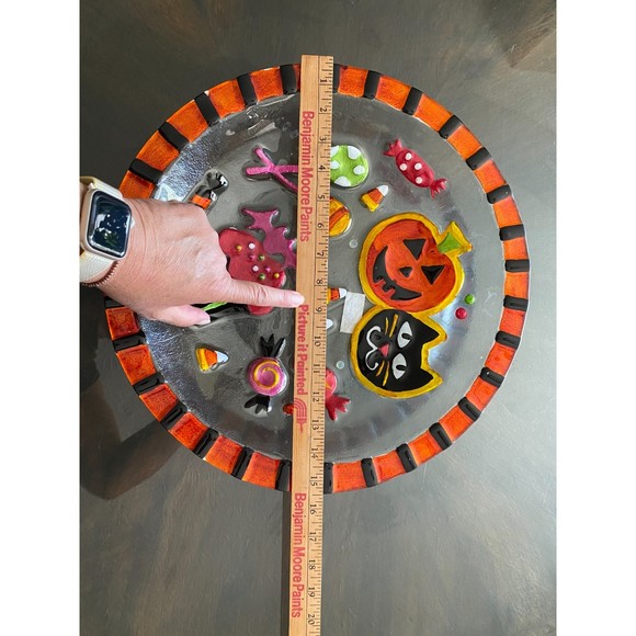 2016 Demdaco 15" Halloween Treats Bowl Fused Glass - Picture 7 of 8
